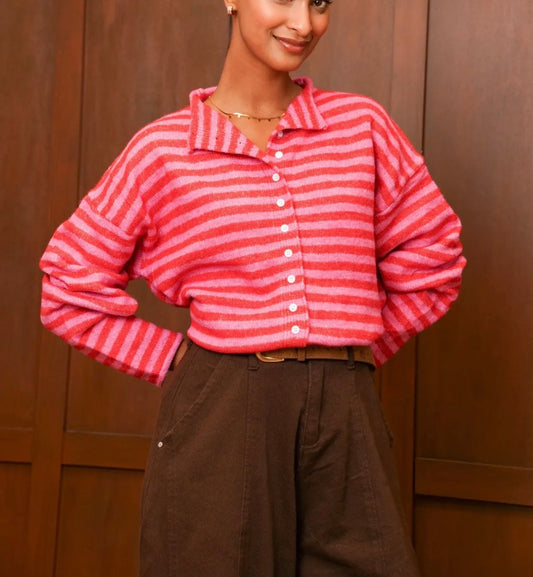 Sweet Stripes Cardigan Rosa/Rot