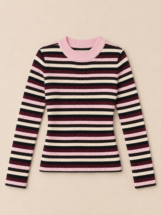 Striped Knit Pullover Rosé
