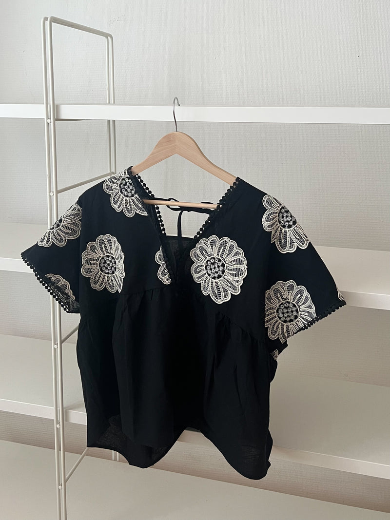 COTTON BLUSE MIT BLUMENSTICKEREI