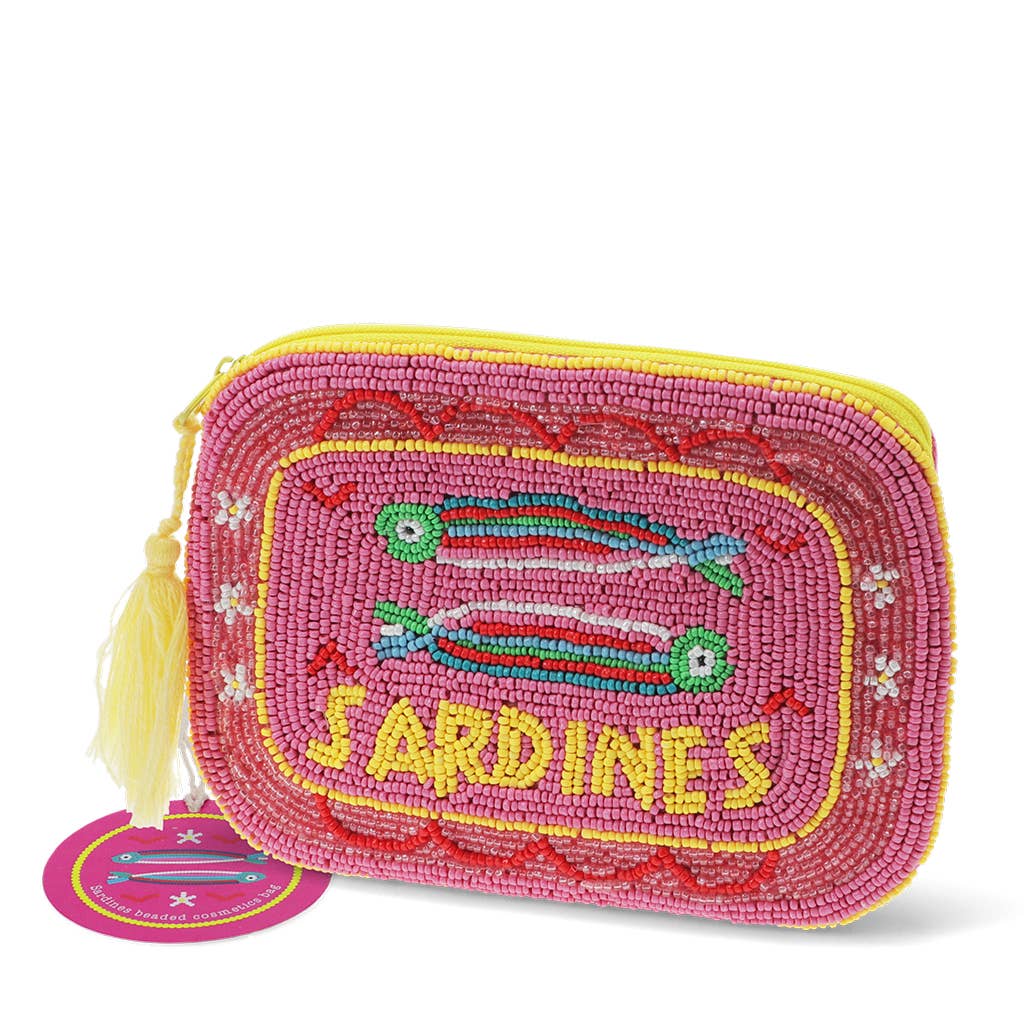 Handgefertigte Perlen-Kosmetiktasche - Sardinen