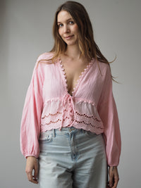 MUSSELIN-BLUSE MIT SPITZENBORTE | SOPHIA