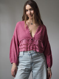 MUSSELIN-BLUSE MIT SPITZENBORTE | SOPHIA