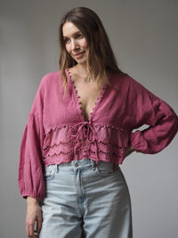 MUSSELIN-BLUSE MIT SPITZENBORTE | SOPHIA