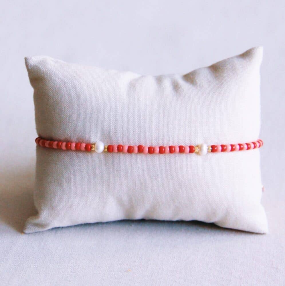 Miyuki-Fußkettchen mit Perlen – rot/rosa