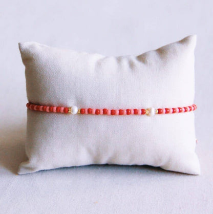 Miyuki-Fußkettchen mit Perlen – rot/rosa