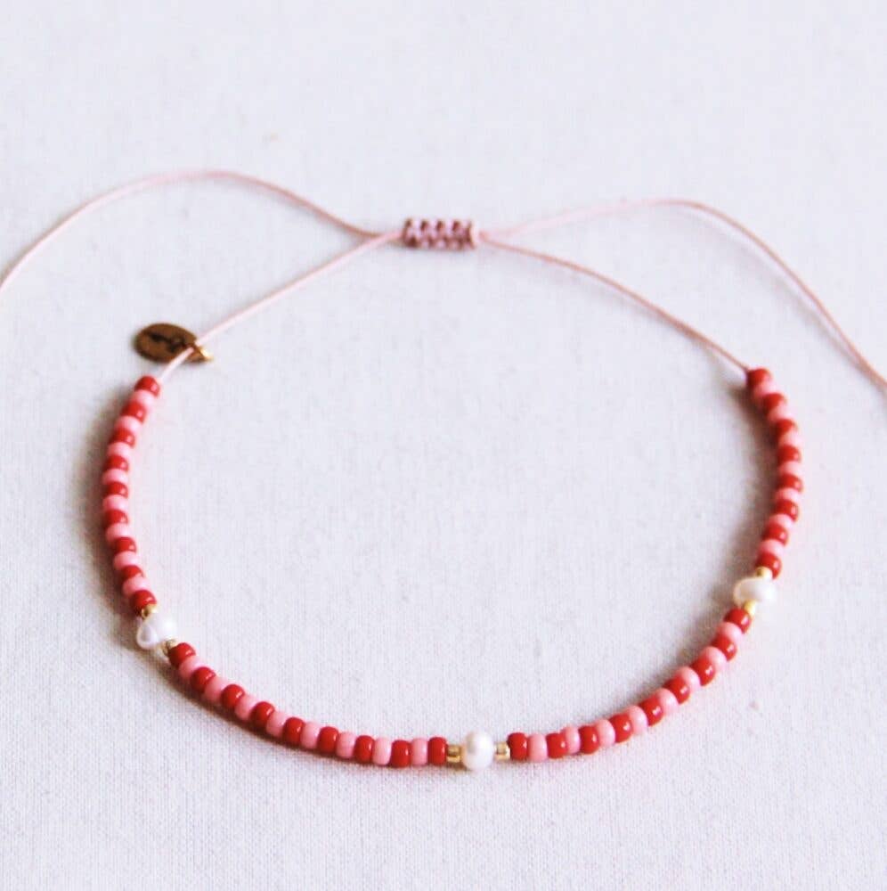 Miyuki-Fußkettchen mit Perlen – rot/rosa