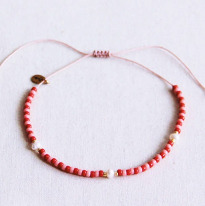Miyuki-Fußkettchen mit Perlen – rot/rosa
