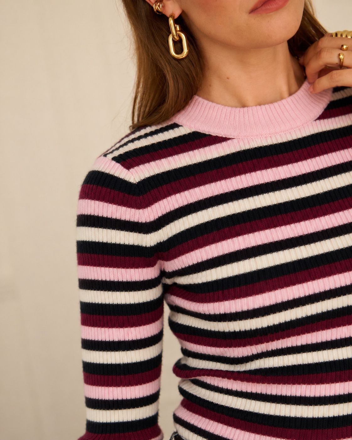 Striped Knit Pullover Rosé