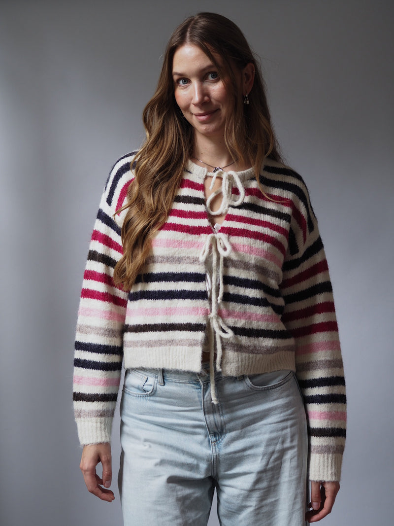 STRIPE & TIE CARDIGAN