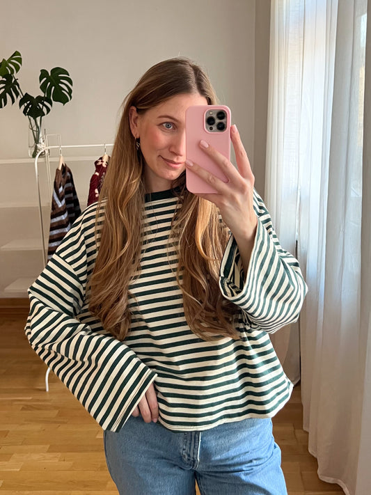 FOREST STRIPES LONGSLEEVE DUNKELGRÜN/CREME
