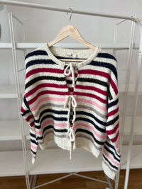 STRIPE & TIE CARDIGAN