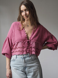 MUSSELIN-BLUSE MIT SPITZENBORTE | SOPHIA