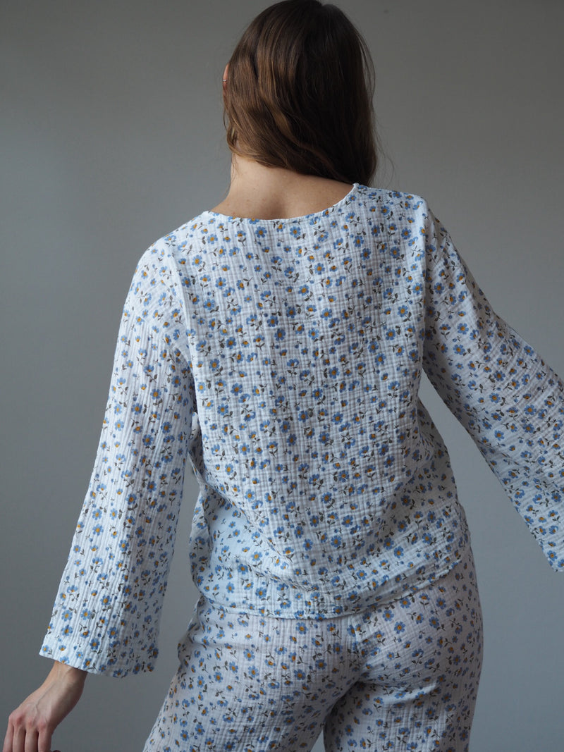 MUSSELIN-BLUSE | WILDFLOWER | BLAU