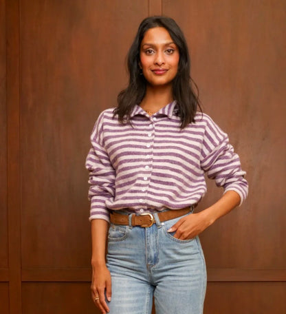 Sweet Stripes Cardigan Lilac