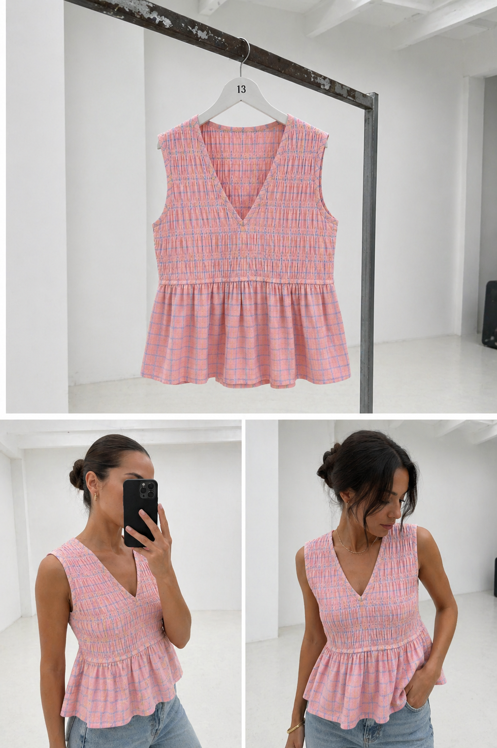 Soft Check Smock Top