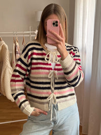 STRIPE & TIE CARDIGAN