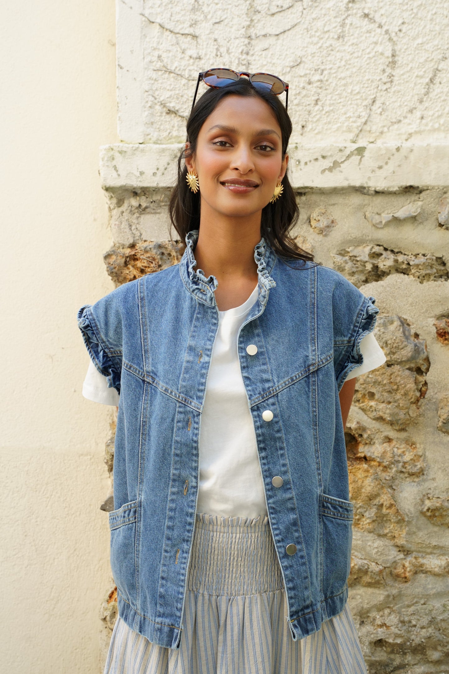 RUFFLE DENIM VEST