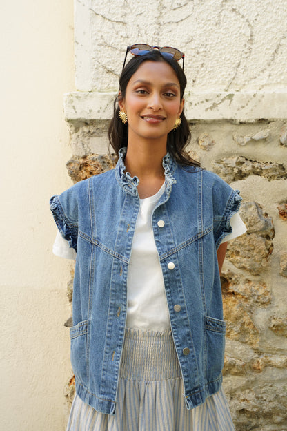 RUFFLE DENIM VEST