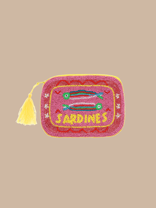 Handgefertigte Perlen-Kosmetiktasche - Sardinen