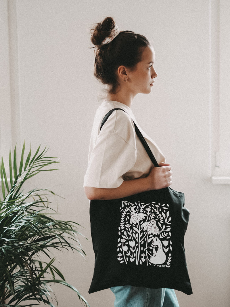 SHOPPER BAG | FLOWER FOX BLACK